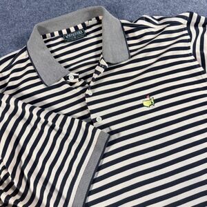Masters Collection Polo Shirt Mens XL Navy Tan Striped Mercerized Cotton Golf